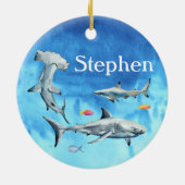 Waterverf Sharks Hammerhead Great White Reef Keramisch Ornament (Achterkant)