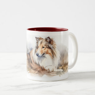 Waterverf Sheltie Tweekleurige Koffiemok