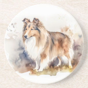 Waterverf Sheltie Zandsteen Onderzetter