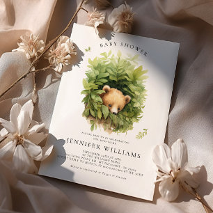 Waterverf Shy Brown Beer Baby shower Invitation Kaart