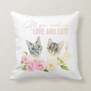 Waterverf Siamese Cat Typografie Kussen