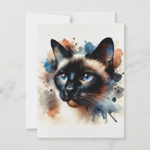 Waterverf Siamese kat kleurrijk portret Briefkaart