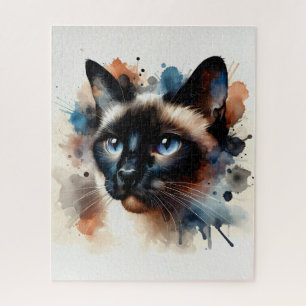 Waterverf Siamese kat kleurrijk portret Legpuzzel