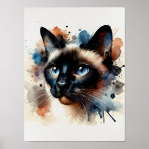 Waterverf Siamese kat kleurrijk portret Poster