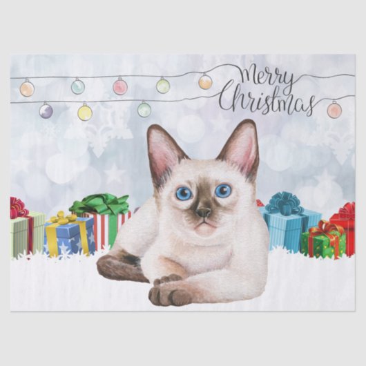 Waterverf Siamese Kitten Kerstmis Tissuepapier (Voorkant)