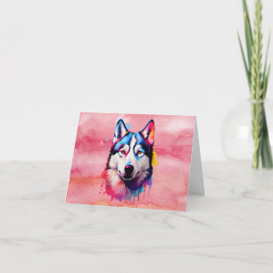 Waterverf Siberische Husky kleurrijke kunst Bedankkaart