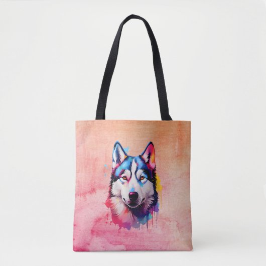 Waterverf Siberische Husky kleurrijke kunst Draagtas (Voorkant)