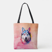 Waterverf Siberische Husky kleurrijke kunst Draagtas (Achterkant)