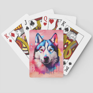 Waterverf Siberische Husky kleurrijke kunst Pokerkaarten