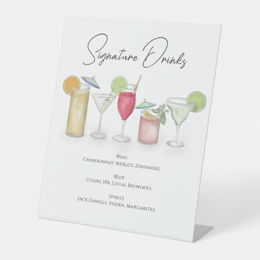 Waterverf Signature Cocktail Drinken Whimsical Reclamebord Met Voetstuk (Voorkant)