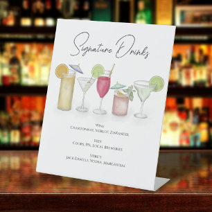 Waterverf Signature Cocktail Drinken Whimsical Reclamebord Met Voetstuk