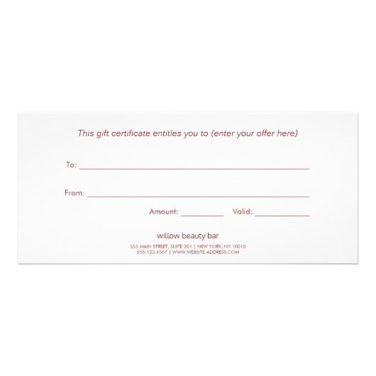 Waterverf Signature Script Spa Cadeaucertificaat Reclamekaart (Achterkant)