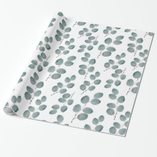 Waterverf Silver Dollar Eucalyptus Leaves Patroon Cadeaupapier