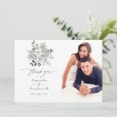 Waterverf Silver Sage Floral bruiloft foto Bedankkaart (Staand voorkant)