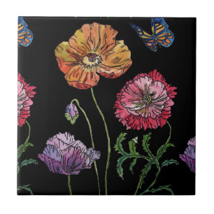 Waterverf Sinaasappel Black Poppy Floral Ceramic T Tegeltje