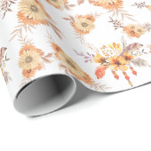 Waterverf Sinaasappel bloemblaadjes Boho Cadeaupapier (Rol Hoek)