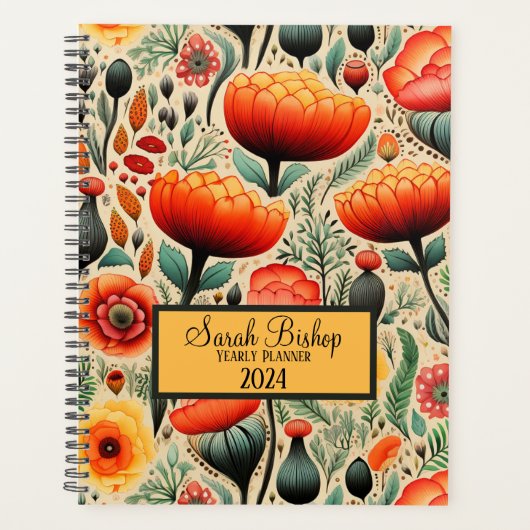 Waterverf Sinaasappel Bloemen Jaarlijkse Planner H (Voorkant)