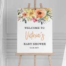 Waterverf Sinaasappel Bloemen Welkom baby shower