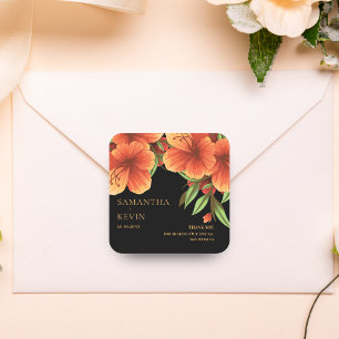 Waterverf Sinaasappel Bloemenbruiloft Dank u Vierkante Sticker