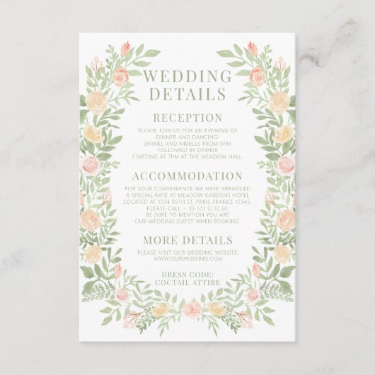 Waterverf sinaasappel bloemenbruiloft details Kaar Informatiekaartje (Voorkant)