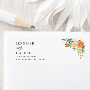 Waterverf Sinaasappel Citrus Tangerine Bloemenbrui Etiket