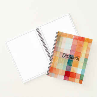 Waterverf Sinaasappel en Blauwgroen Plaid Notitieboek