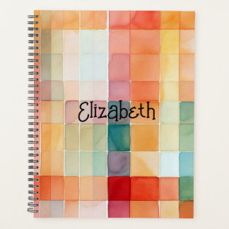 Waterverf Sinaasappel en Blauwgroen Plaid Planner