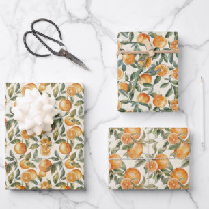 Waterverf Sinaasappel en Leaf Naadloos Patroon Inpakpapier Vel