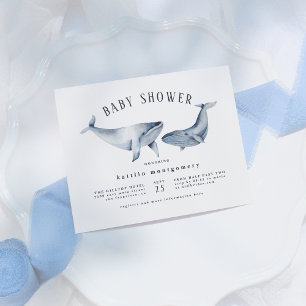 Waterverf Sinaasappel en marineblauw Baby shower Uitnodiging Briefkaart