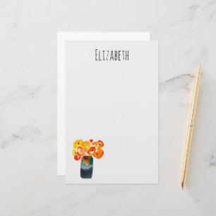 Waterverf sinaasappel en rode klaprozen briefpapier