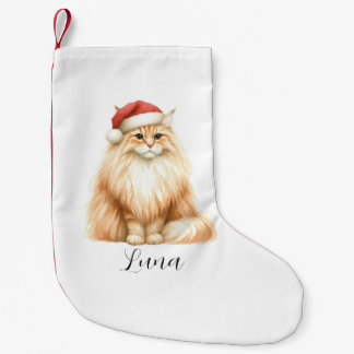 Waterverf Sinaasappel Kat in Santa Hat Kousen Kleine Kerstsok