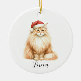 Waterverf Sinaasappel Kat in Santa Hat Ornament