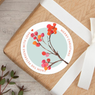 Waterverf sinaasappel roze Holy berries Kerst Ronde Sticker
