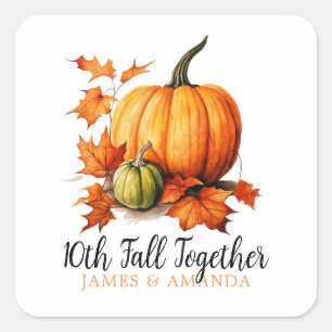 Waterverf Sinaasappel & witte herfst bladeren paar Vierkante Sticker