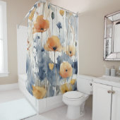 Waterverf Sinaasappels Bloemen Blauw Indigo Design Douchegordijn (In situ)