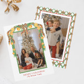 Waterverf Sinaasappels Bow Garland Kerstmis Foto Feestdagenkaart