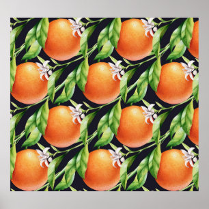 Waterverf Sinaasappels: Citrus naadloos patroon Poster