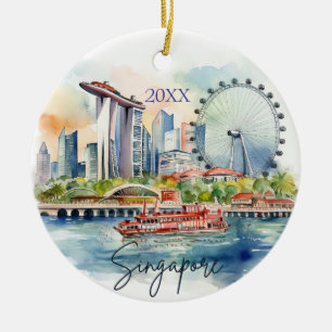Waterverf Singapore gedateerd Keramisch Ornament