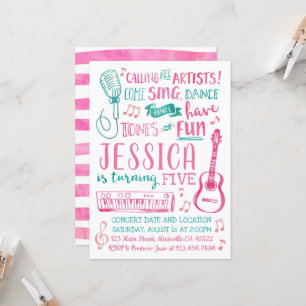 Waterverf Singer Birthday Uitnodiging