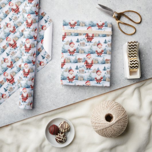 Waterverf Sinterklaas met kerstcadeaus Cadeaupapier (Crafts)