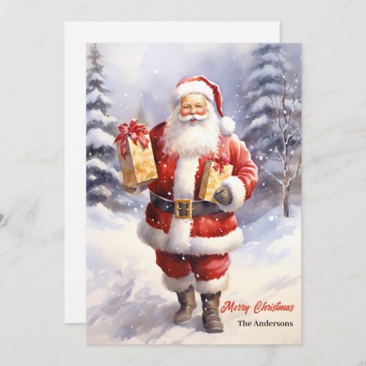 Waterverf Sinterklaas met kerstcadeaus Feestdagenkaart (Voorkant / Achterkant)