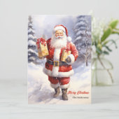 Waterverf Sinterklaas met kerstcadeaus Feestdagenkaart (Staand voorkant)