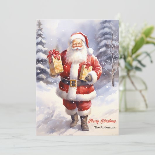 Waterverf Sinterklaas met kerstcadeaus Feestdagenkaart (Staand voorkant)