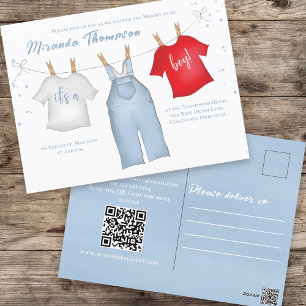 Waterverf sjabloon voor baby jongen feestje waslij briefkaart