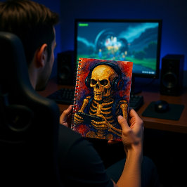 Waterverf Skeleton Gamer met Headset Notitieboek