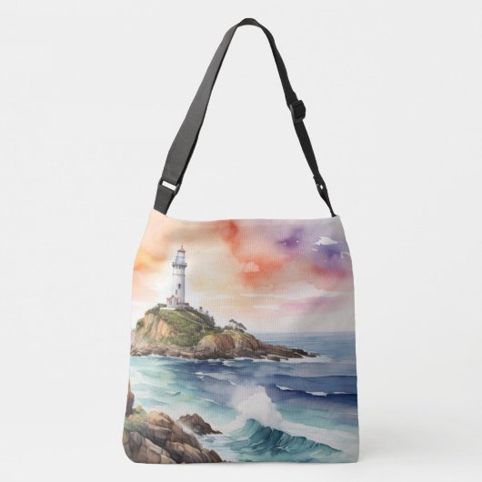 Waterverf Sketch Byron Bay Vuurtoren Monogram | Crossbody Tas (Achterkant)