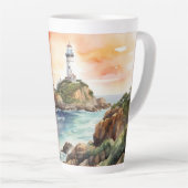 Waterverf Sketch Byron Bay Vuurtoren Monogram | Latte Mok (Rechterhoek)