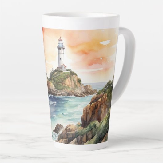 Waterverf Sketch Byron Bay Vuurtoren Monogram | Latte Mok (Rechterhoek)