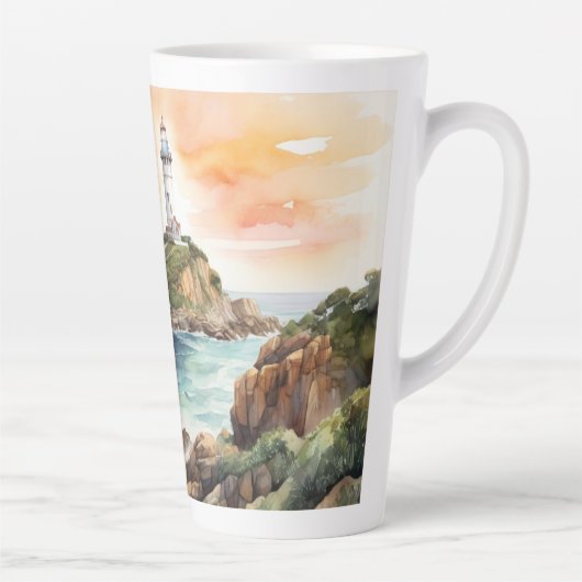 Waterverf Sketch Byron Bay Vuurtoren Monogram | Latte Mok (Rechts)