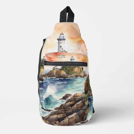 Waterverf Sketch Byron Bay Vuurtoren Monogram | Sling Bag (Voorkant)